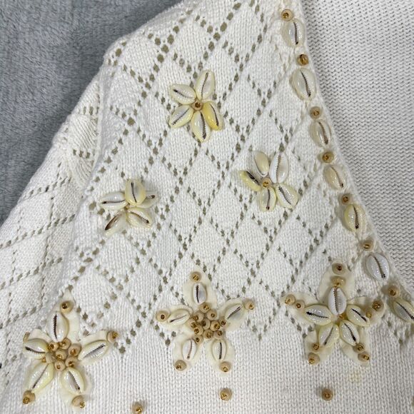 Storybook Knits Cardigan Sweater Women's 3X Beige Seashells Long Sleeve V-Neck - Picture 4 of 16